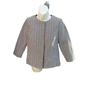 Talbots Petites Long Sleeve Button Front Tweed Jacket Black & White Size 6P